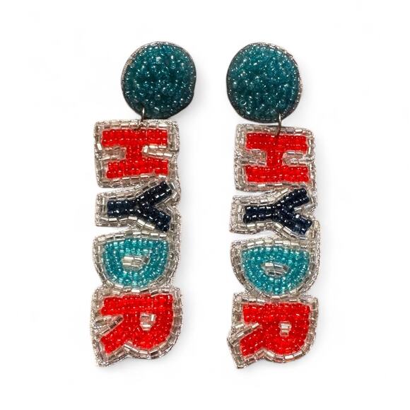 HYDR Beaded Earrings - Ole Miss Rebel Beaded Earrings - Game Day Earrings - Picture 1 of 3